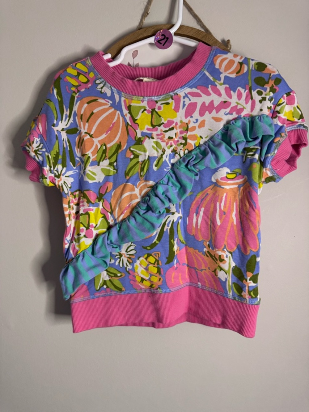 Matilda Jane Girls Floral Ruffle Short Sleeve Top - Pink & Lavender nwot 4